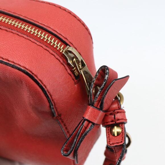 Chloe shadow Shoulder Bag Leather Gold Coral red Auth gh1428